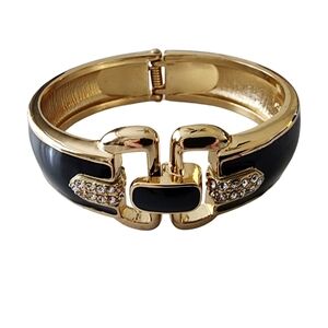 2FOR$30 - Elegant Black & Gold Enamel Spring Clasp Cuff Bracelet